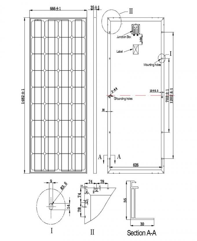 Kleine Versammlungsgrößentabelle des Sonnenkollektors 160W-165W-170W-18V